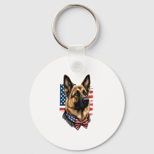 アメリカ国旗を持つドイツの羊飼い キーホルダー (正面)