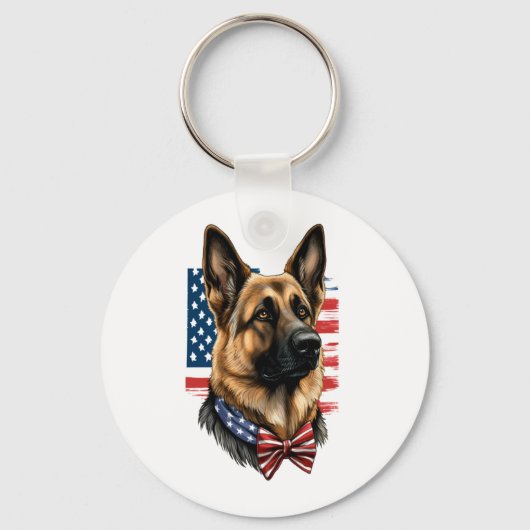 アメリカ国旗を持つドイツの羊飼い キーホルダー (正面)