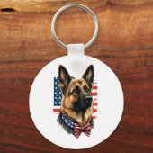 アメリカ国旗を持つドイツの羊飼い キーホルダー (正面)