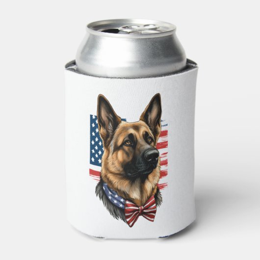 アメリカ国旗を持つドイツの羊飼い 缶クーラー (缶正面)
