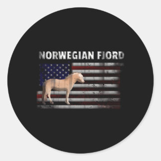 アメリカ国旗を持つノルウェーのフィヨルドの馬 ラウンドシール