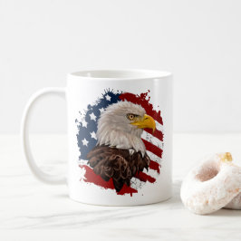 アメリカ国旗を持つハゲのワシ コーヒーマグカップ