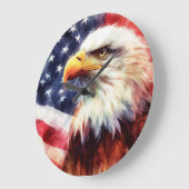 アメリカ国旗を持つハゲのワシ ラージ壁時計 (傾斜)