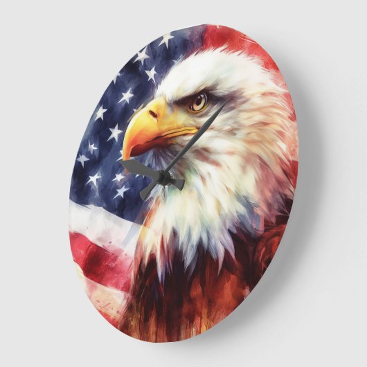 アメリカ国旗を持つハゲのワシ ラージ壁時計 (傾斜)