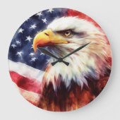 アメリカ国旗を持つハゲのワシ ラージ壁時計 (正面)