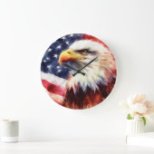 アメリカ国旗を持つハゲのワシ ラージ壁時計 (ホーム)