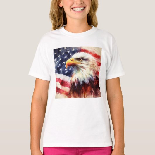 アメリカ国旗を持つハゲのワシ Tシャツ (正面)