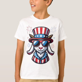 アメリカ国旗を持つヤギの愛国者 7月4日 アメリカ国旗 USA Tシャツ