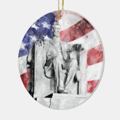 アメリカ国旗を持つリンカーン記念水彩色 セラミックオーナメント (左)