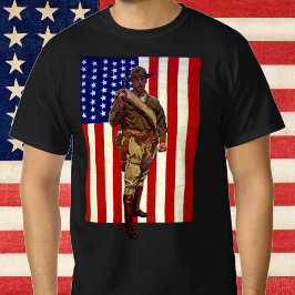 アメリカ国旗を持つヴィンテージな愛国心あふれる兵隊 Tシャツ