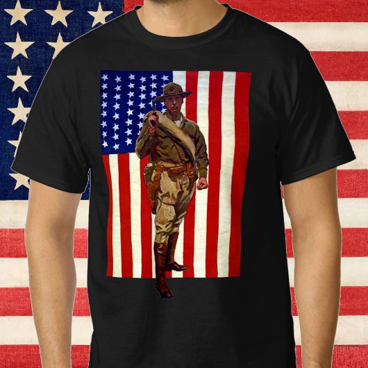 アメリカ国旗を持つヴィンテージな愛国心あふれる兵隊 Tシャツ