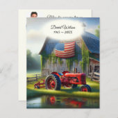 アメリカ国旗を持つ古い赤いトラクター (正面/裏面)