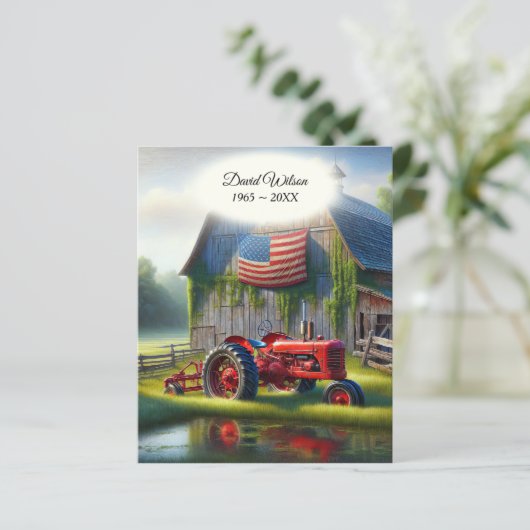 アメリカ国旗を持つ古い赤いトラクター (スタンド正面)