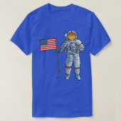 アメリカ国旗を持つ宇宙ムーンUSA Tシャツ (デザイン正面)