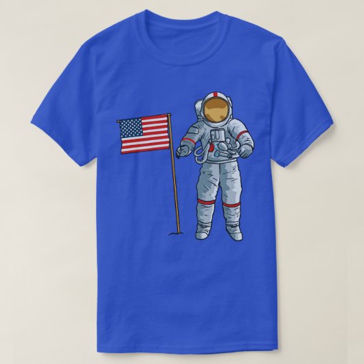 アメリカ国旗を持つ宇宙ムーンUSA Tシャツ (デザイン正面)