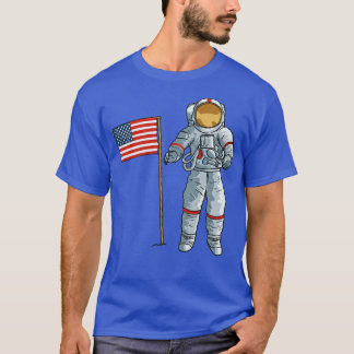アメリカ国旗を持つ宇宙ムーンUSA Tシャツ