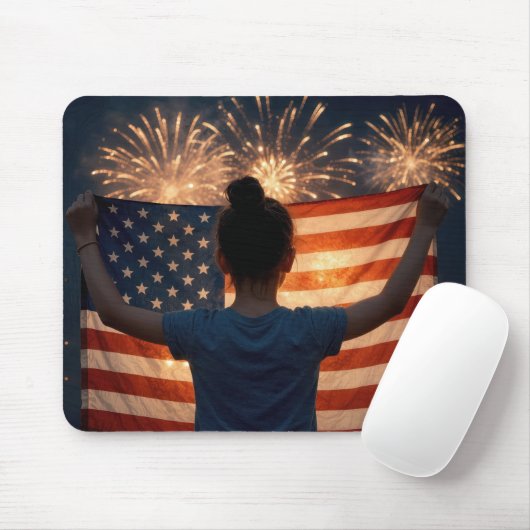 アメリカ国旗を持つ少女 マウスパッド (マウス)