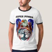 アメリカ国旗を持つ愛国的なイーグルエンブレムTシャツ Tシャツ (正面)