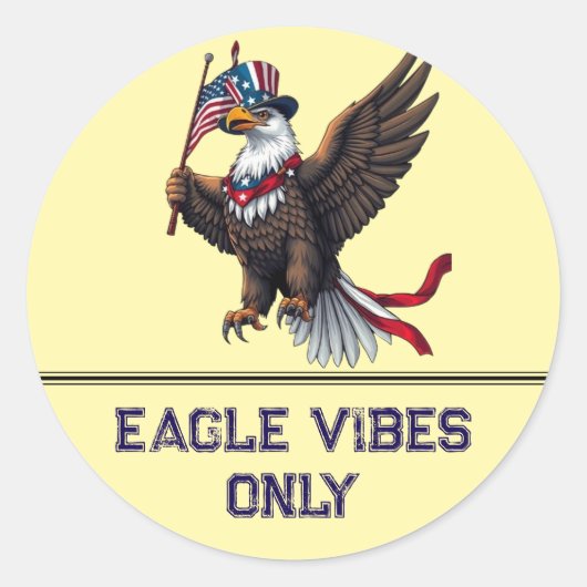 アメリカ国旗を持つ愛国的なハゲのワシ – 7月4日 ラウンドシール (正面)