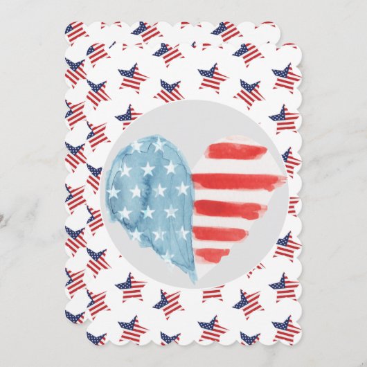アメリカ国旗を持つ愛国的なハートデザイン シーズンカード (正面/裏面)