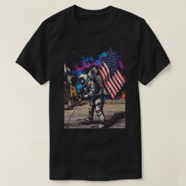 アメリカ国旗を持つ愛国的な宇宙飛行士 Tシャツ