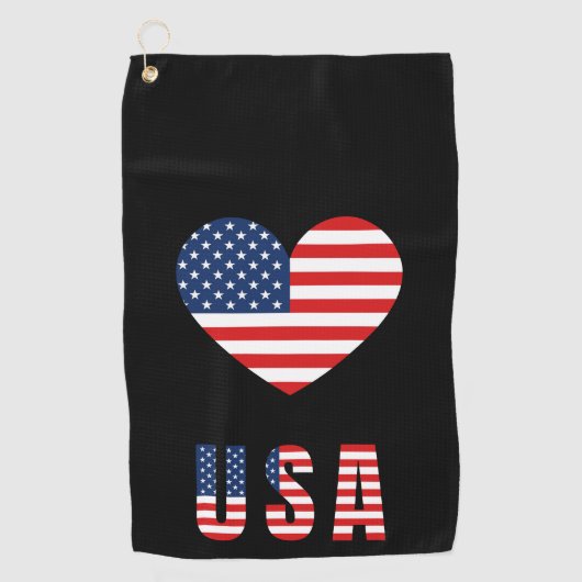 アメリカ国旗を持つ愛国的ハートゴルフタオル ゴルフタオル (正面)