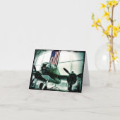 アメリカ国旗を持つ愛国的軍隊第二次世界大戦飛行機 カード (黄色い花)