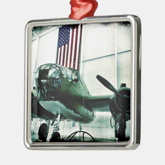 アメリカ国旗を持つ愛国的軍隊第二次世界大戦飛行機 メタルオーナメント (左)
