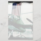アメリカ国旗を持つ愛国的軍隊第二次世界大戦飛行機 便箋 (正面)