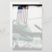 アメリカ国旗を持つ愛国的軍隊第二次世界大戦飛行機 便箋 (正面/裏面)
