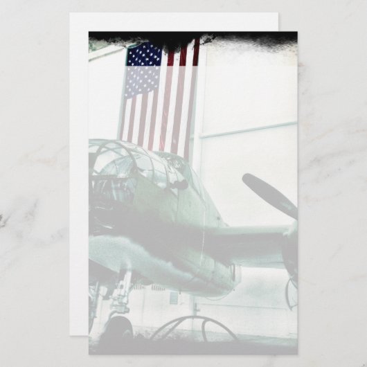 アメリカ国旗を持つ愛国的軍隊第二次世界大戦飛行機 便箋 (正面/裏面)