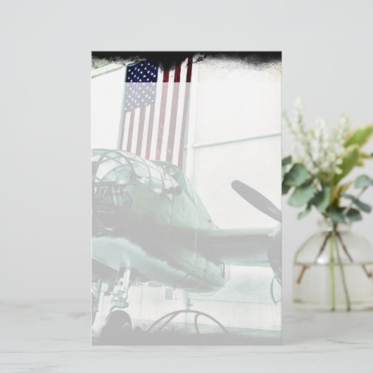 アメリカ国旗を持つ愛国的軍隊第二次世界大戦飛行機 便箋 (スタンド正面)