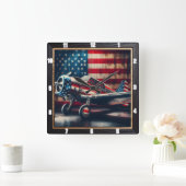 アメリカ国旗を持つ愛国飛行機 スクエア壁時計 (ホーム)