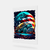アメリカ国旗を持つ月の下のアメリカのカメ アクリルサイン (傾斜)