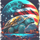 アメリカ国旗を持つ月の下のアメリカのカメ シール (正面)