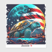 アメリカ国旗を持つ月の下のアメリカのカメ シール (シート)