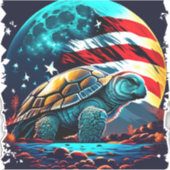 アメリカ国旗を持つ月の下のアメリカのカメ シール (正面)