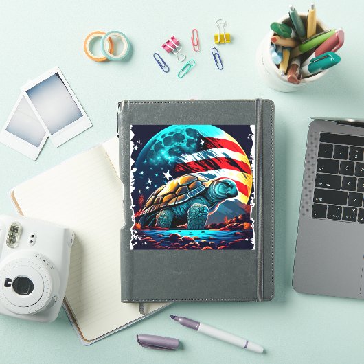 アメリカ国旗を持つ月の下のアメリカのカメ シール (iPadカバー)