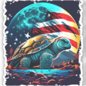 アメリカ国旗を持つ月の下のアメリカのカメ シール (正面)