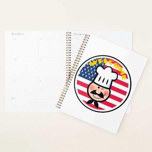 アメリカ国旗を持つ歓迎シェフ プランナー手帳