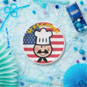 アメリカ国旗を持つ歓迎シェフ ペーパープレート (パーティー)