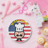 アメリカ国旗を持つ歓迎シェフ ペーパープレート (パーティー)