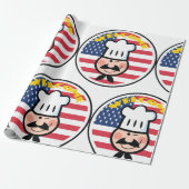 アメリカ国旗を持つ歓迎シェフ ラッピングペーパー (アンロールド)