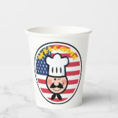 アメリカ国旗を持つ歓迎シェフ 紙コップ (正面)