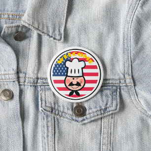 アメリカ国旗を持つ歓迎シェフ 缶バッジ