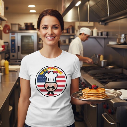 アメリカ国旗を持つ歓迎シェフ Tシャツ