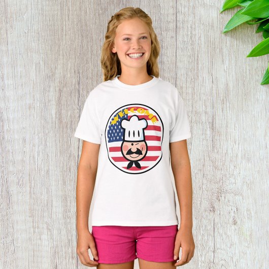 アメリカ国旗を持つ歓迎シェフ Tシャツ