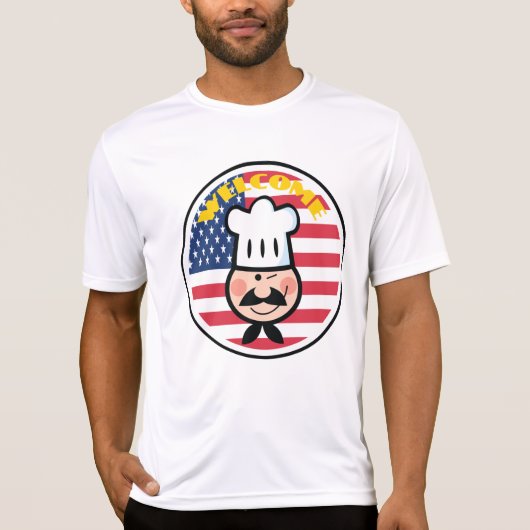 アメリカ国旗を持つ歓迎シェフ Tシャツ (正面)
