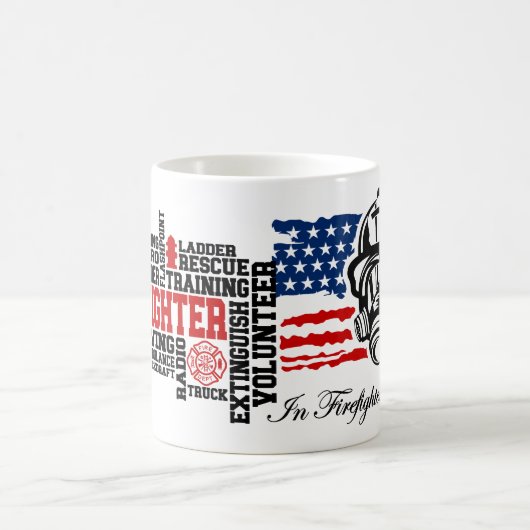 アメリカ国旗を持つ消防士の献上品 コーヒーマグカップ (中央)