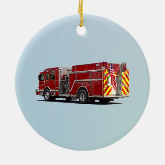 アメリカ国旗を持つ消防車の背面 セラミックオーナメント (裏面)